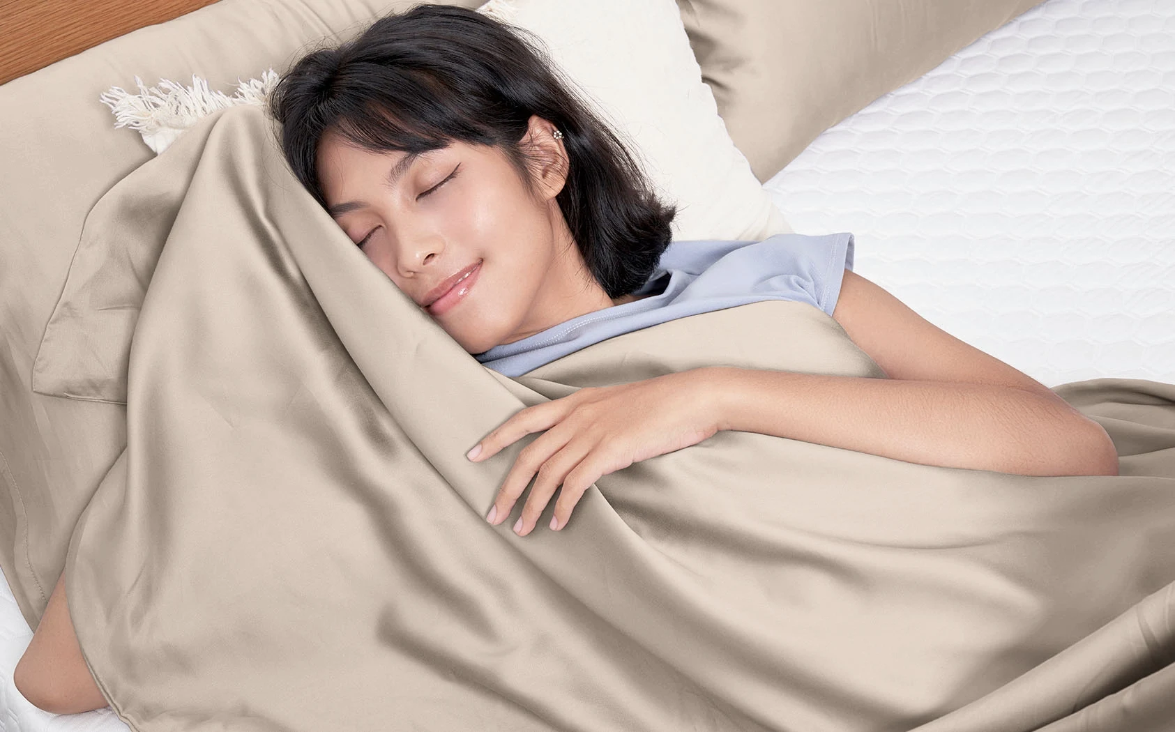 Cream_Main_PC1 Lunio Snow Weave 智能天絲床包組(床包+枕套)米色