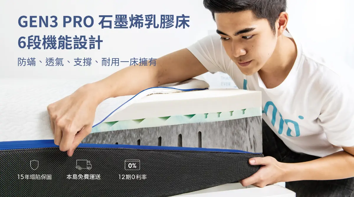 Lunio GEN3 PRO石墨烯乳膠床6段機能設計