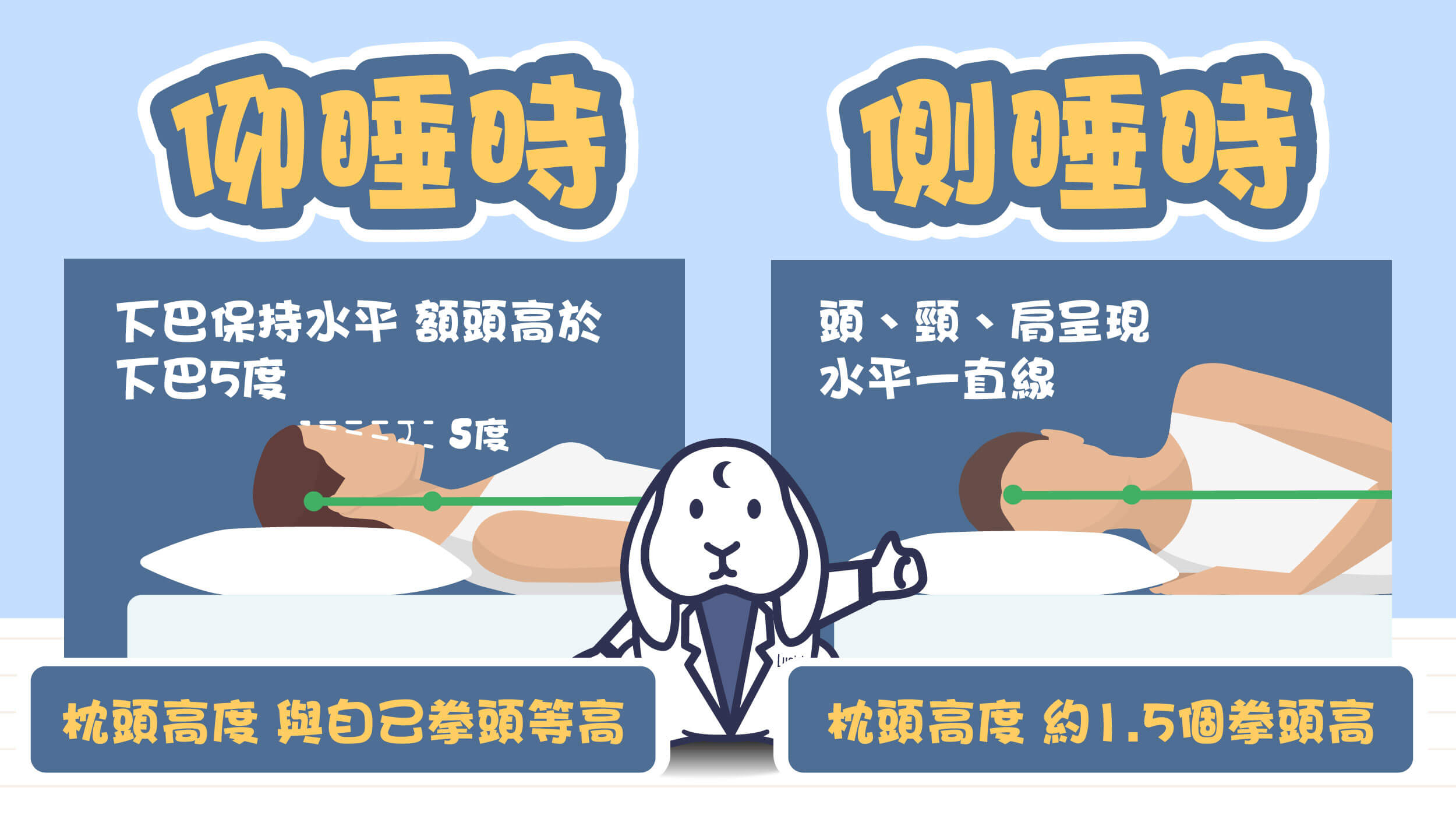 仰睡、側睡，合適的枕頭高度